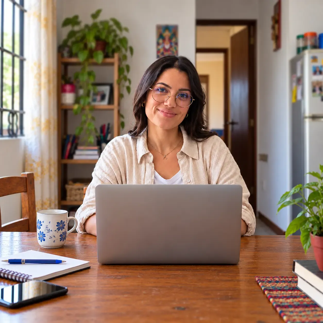 Participante de ElevaTech estudiando en su laptop desde casa.